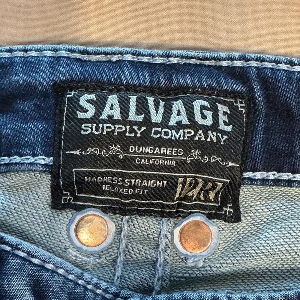 Salvage Madness Straight Relaxed Fit Jeans Blue Buckle Exclusive SLVG 54-46 - Picture 4 of 11